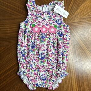 Florence Eiseman Pink and Blue Floral Spring, Easter, Summer Baby Romper